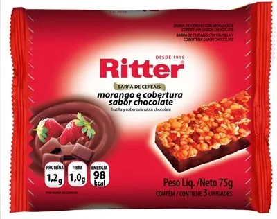 Barra de Cereais Ritter Light Morango Cobertura de Chocolate com 3un 75g