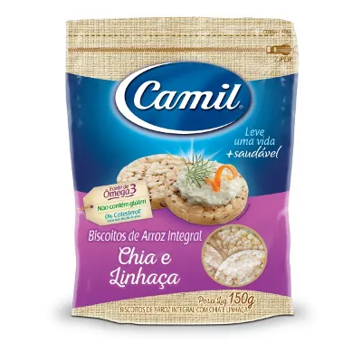 Biscoito Camil de Arroz Integral Chia e Linhaca 150g