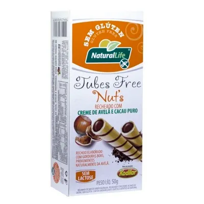 Tubes Free Nuts Kodilar Naturallife Recheado Cr. Avela e Cacau Sem Lactose 50g