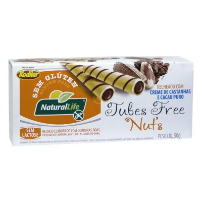 Tubes Free Nuts Kodilar Naturallife Recheado Cr. Castanhas Sem Lactose 50g
