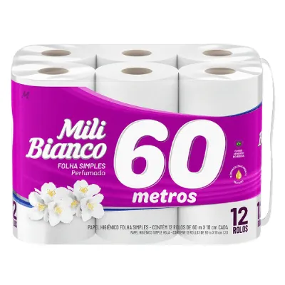 Papel Higienico Mili Bianco Perfumado 60 Metros Leve12 Pague 11un