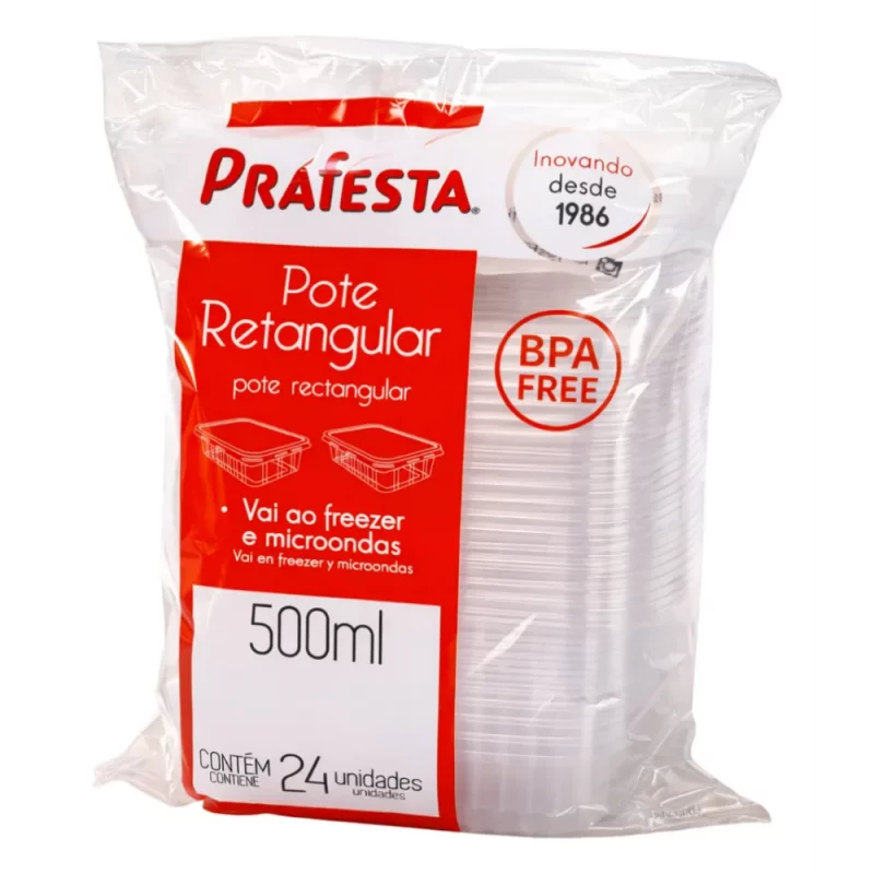 Pote Descartavel Prafesta Cristal Retangular com Tampa 500ml Pct com 24un