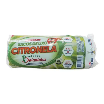 Saco para Lixo Baianinha Citronela Rolo 30l/50un