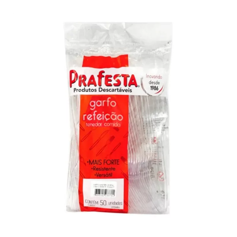 Garfo Descartavel Prafesta para Refeicao Premium Cristal 50un