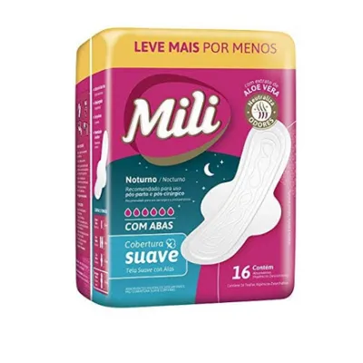 Absorvente Mili Noturno Suave com Abas Leve Mais por Menos 16un