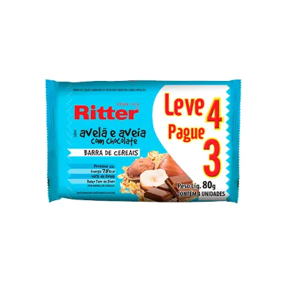 Barra de Cereais Ritter Avela e Aveia com Chocolate com 3un 80g
