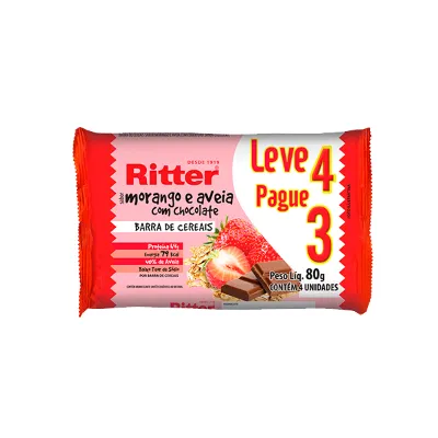 Barra de Cereais Ritter Morango e Aveia com Chocolate Leve4 Pague3un 80g