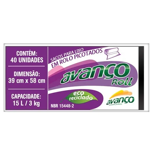 Saco Lixo Avanco Roll 15lt com 40un