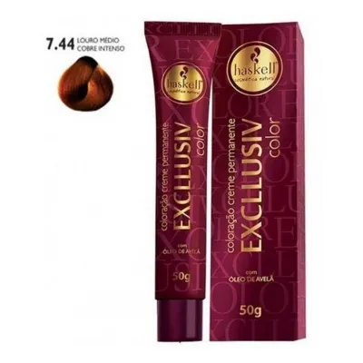 Tintura Haskell Excllusiv Color Louro Medio Cobre Intenso 7.44 50g