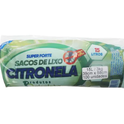 Saco para Lixo Baianinha Citronela Rolo 15l/100un