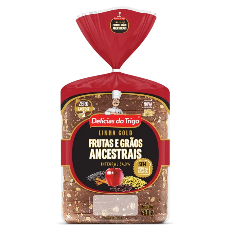 Pao de Forma Delicias do Trigo 100% Integral Frutas e Graos Ancestrais 450g