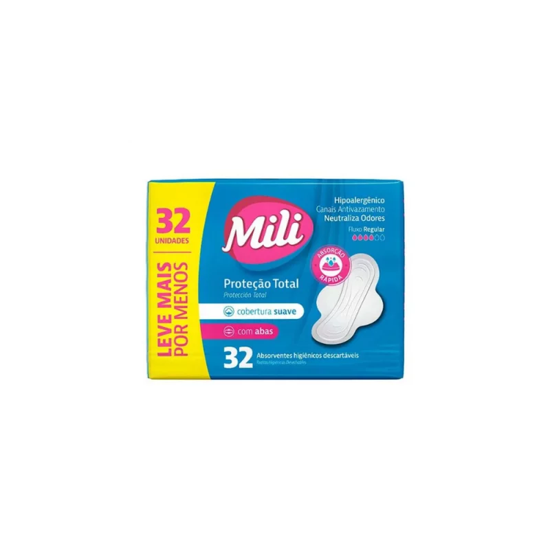 Absorvente Mili Protecao Total Suave com Abas 32un