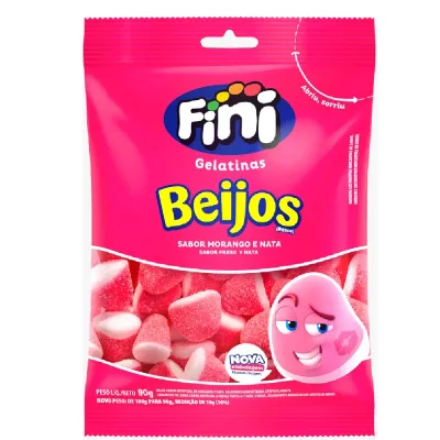 Bala Fini Gelatina Beijos Morango 90g