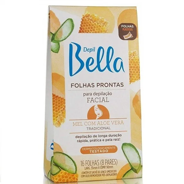 Folhas Depil Bella Prontas para Depilacao Facial com Mel/aloe Vera 16un