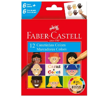 Canetinhas Hidrograficas Faber Castell Caras e Cores com 12 Cores