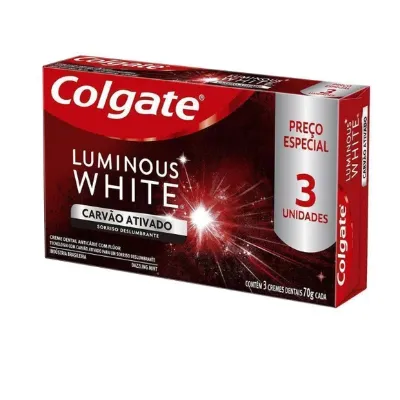 Creme Dental Colgate Luminous White Carvao Ativado com 3un 70g