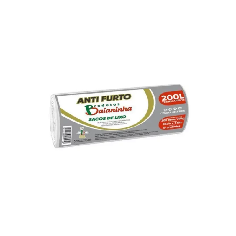 Saco para Lixo Baianinha Anti Furto Coleta Seletiva 15un/200l