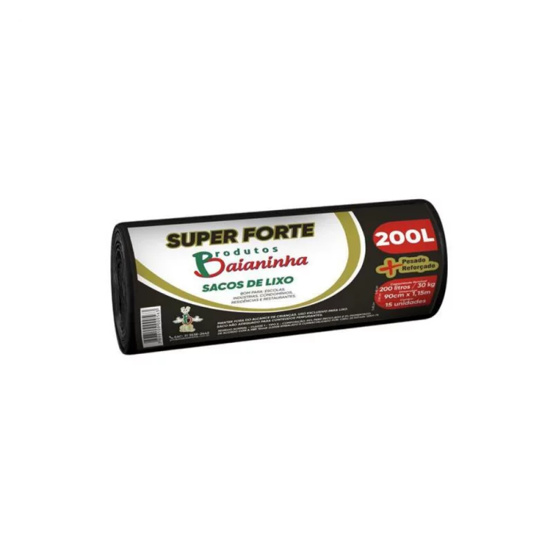 Saco para Lixo Baianinha Super Forte Rolo 15un/200l