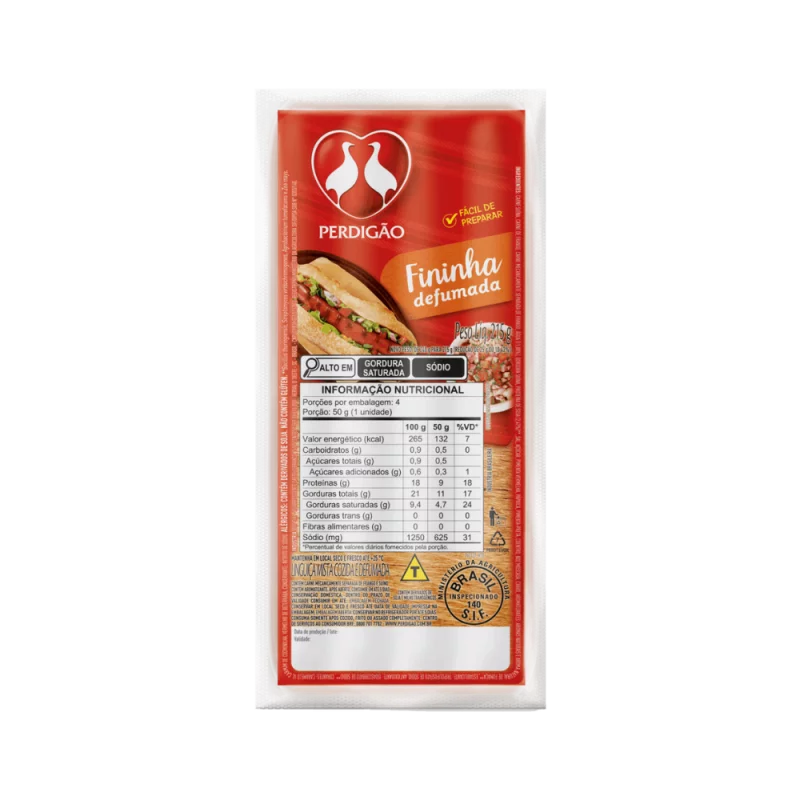 Linguica Perdigao Mista Cozida e Defumada Fininha 215g