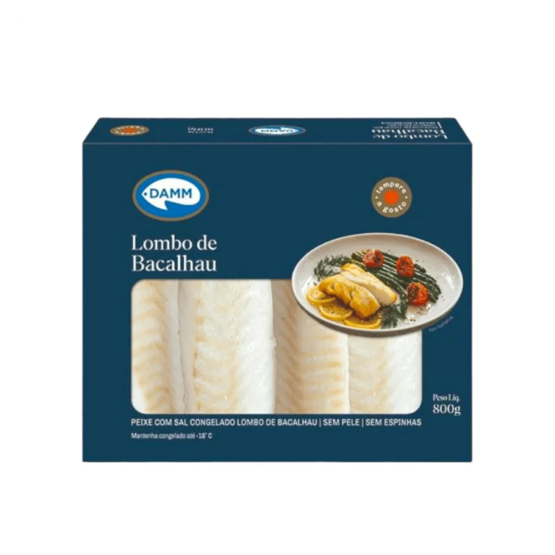 Lombo de Bacalhau Damm Congelado Sem Pele e Sem Espinhas 800g
