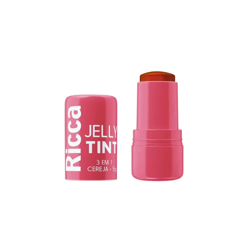 Batom Blush Sombra Bastão Ricca Jelly Tint 3 em 1 Cereja 5g