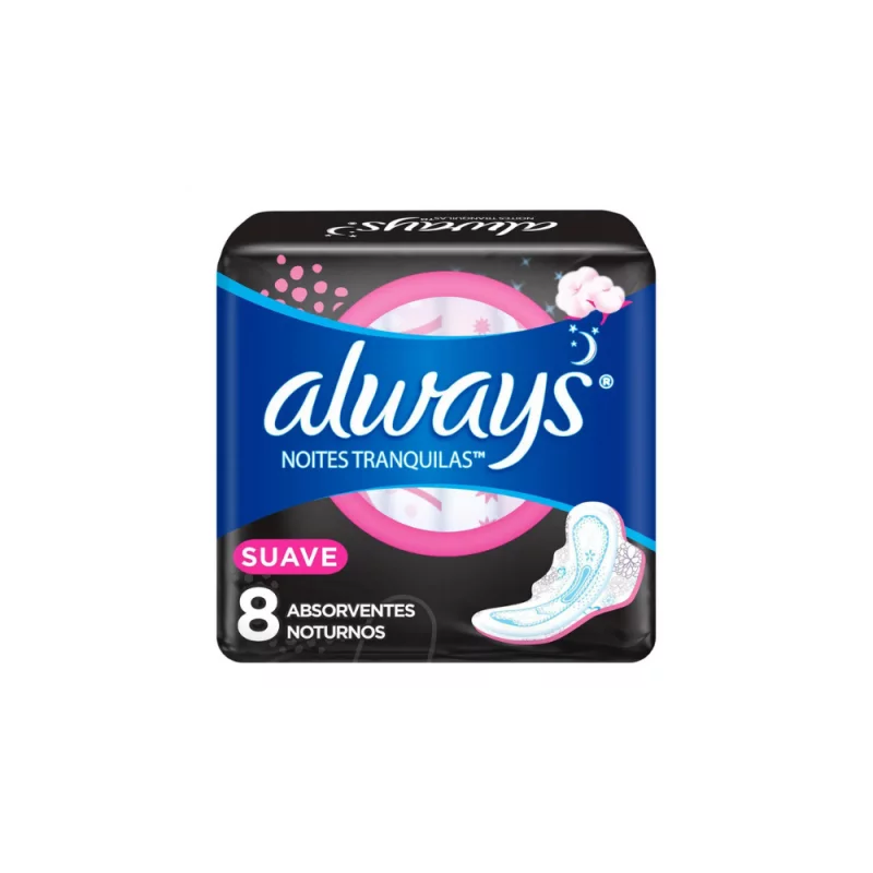 Absorvente Always Noturno Noites Tranquilas Suave com Abas Leve 08 Pague 07 Un