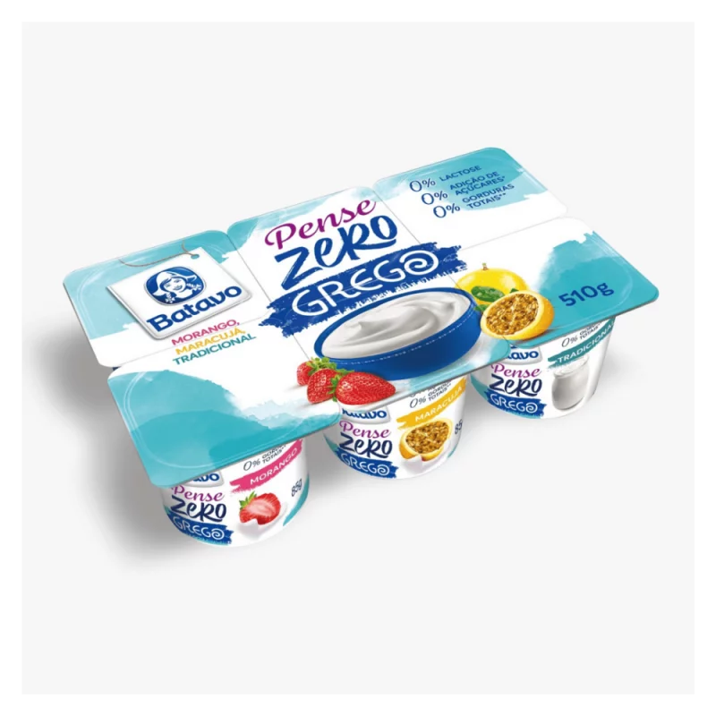 Iogurte Grego Batavo Pense Zero Bandeja Morango e Maracuja 510g 