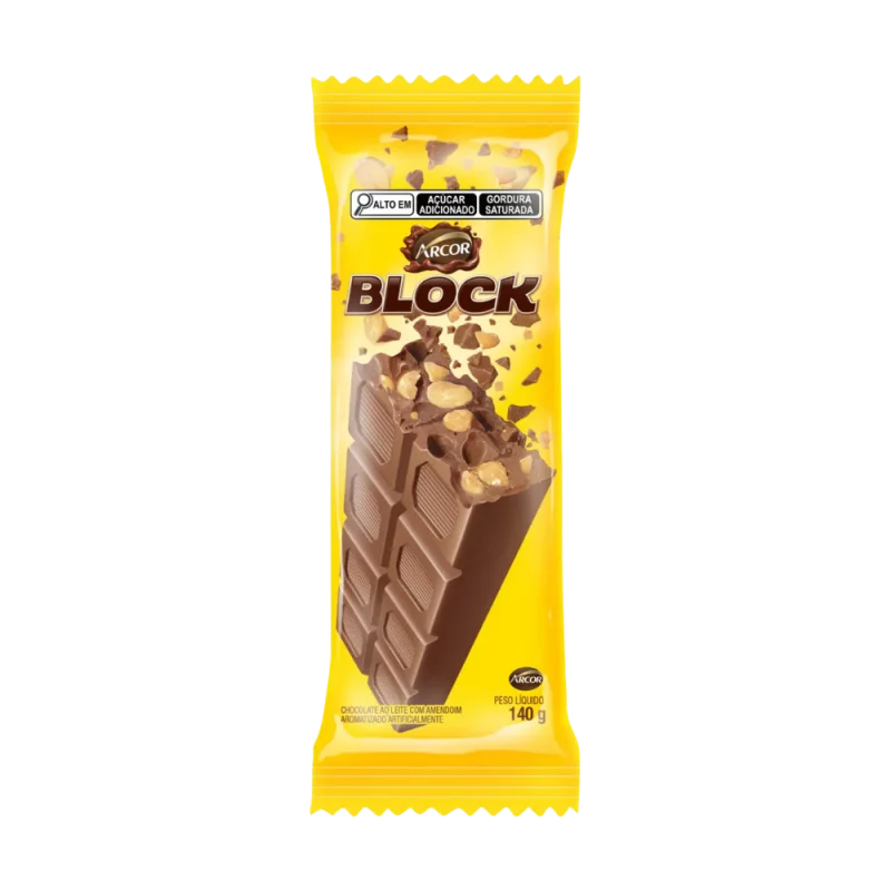 Choc Barra Arcor Leite Block Pct 140g C/ Amend