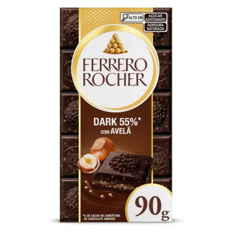Choc Barra Ferrero Rocher Amargo Rech Avel Cx 90g Cob Dark 55%