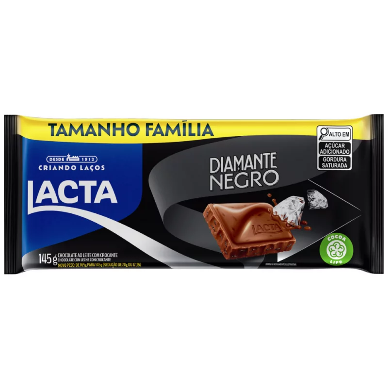 Choc Barra Lacta Diam Negro Pct 145g