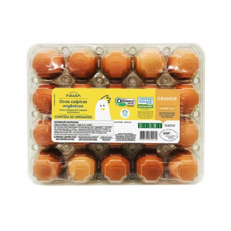 Ovo Caipira Organico Raiar Grande C/20Un