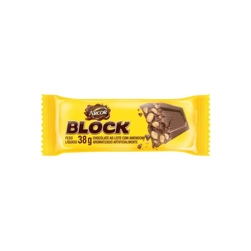 Choc Barra Arcor Leite Block Pct 38G C/ Amend