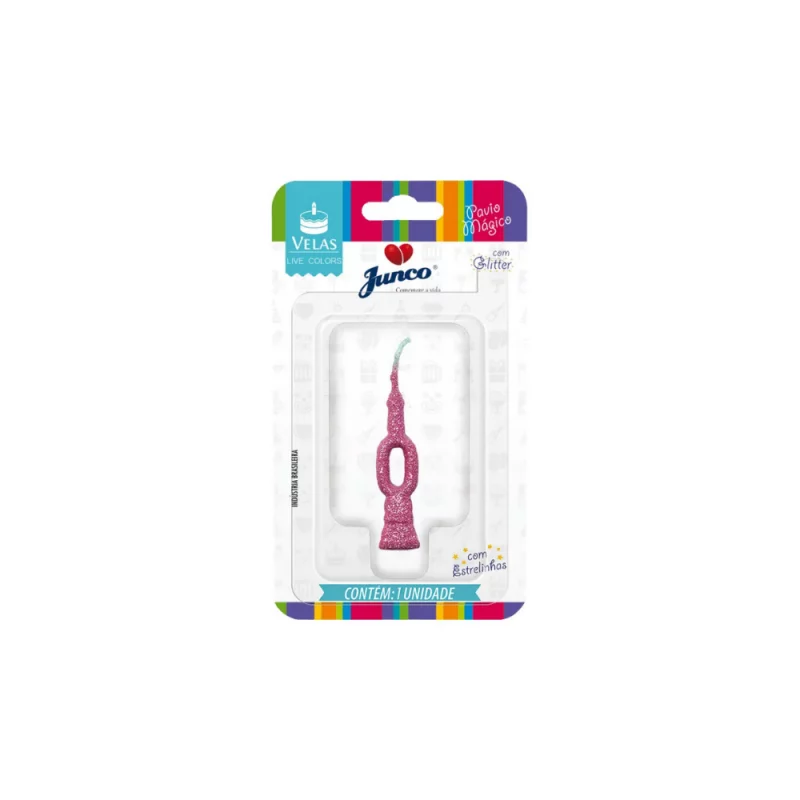 Vela Aniv. Junco Mini Glitter Rosa Bebe N.0