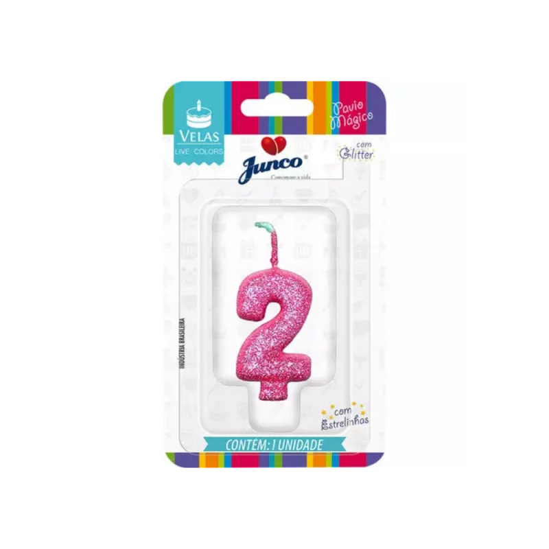 Vela Aniv. Junco Mini Glitter Rosa Bebe N.2