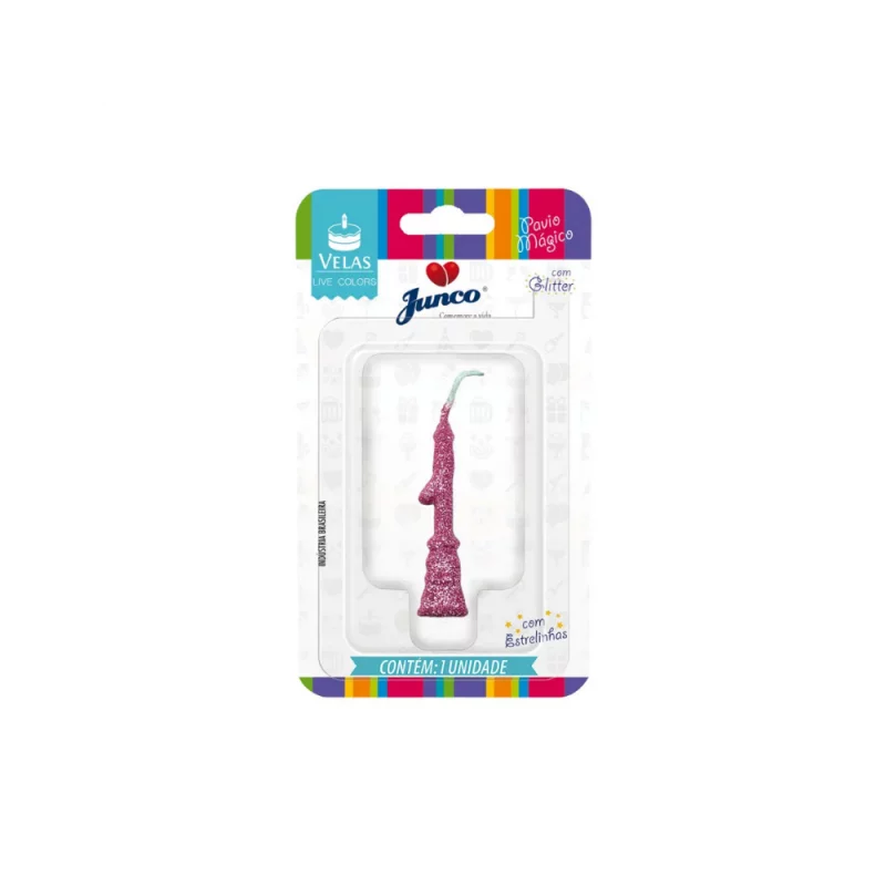 Vela Aniv. Junco Mini Glitter Rosa Bebe N.1