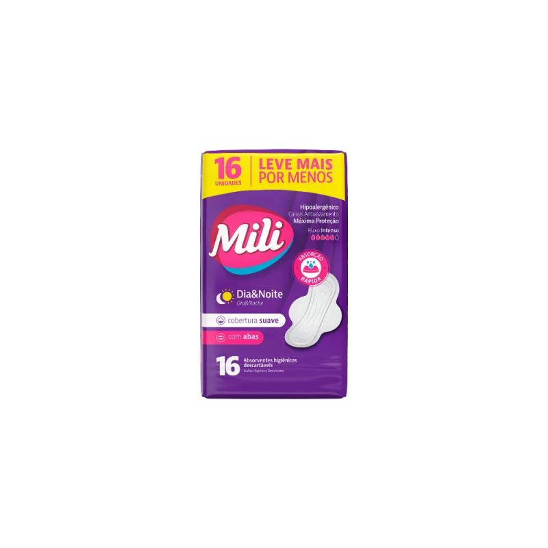Absorvente Mili Dia &amp; Noite Suave com Abas Leve Mais Pague Menos 16un