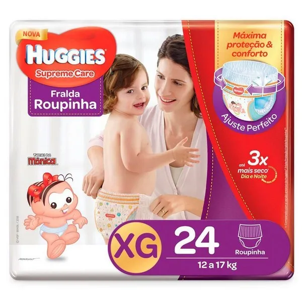 Fralda Descartavel Roupinha Huggies Turma da Monica Supreme Care Mega Xg com 24