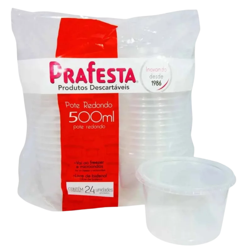 Pote Descartavel Prafesta Redondo com Tampa 500ml com 24un