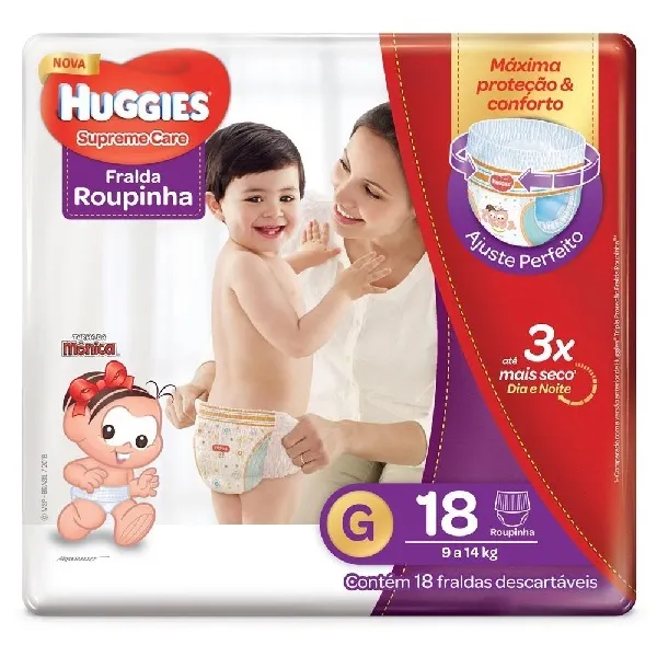 Fralda Descartavel Huggies Turma da Monica Roupinha Super Care Jumbo G 18un