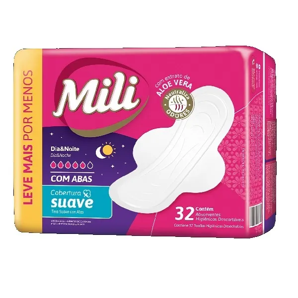 Absorvente Mili Dia &amp; Noite Suave com Abas Leve Mais por Menos 32un