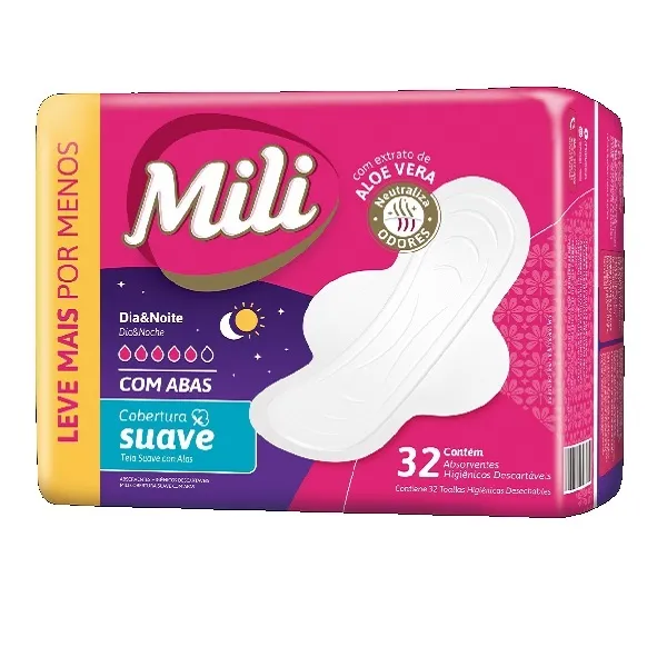 Absorvente Mili Noturno Suave com Abas Leve Mais por Menos 32un