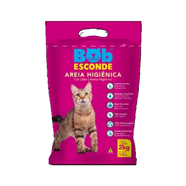 Areia Higienica para Gato Bob Esconde Extrato de Farinha Branca 2kg