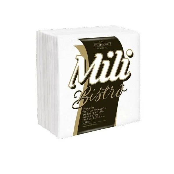 Guardanapo Mili Folha Dupla Bistro 30x29,5cm Pct com 50un