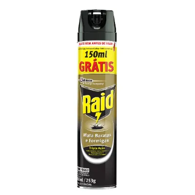 Inseticida Raid Mata Baratas e Formigas Aerosol 450ml Gratis 150ml