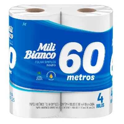 Papel Higienico Mili Bianco Neutro 60metros com 04un
