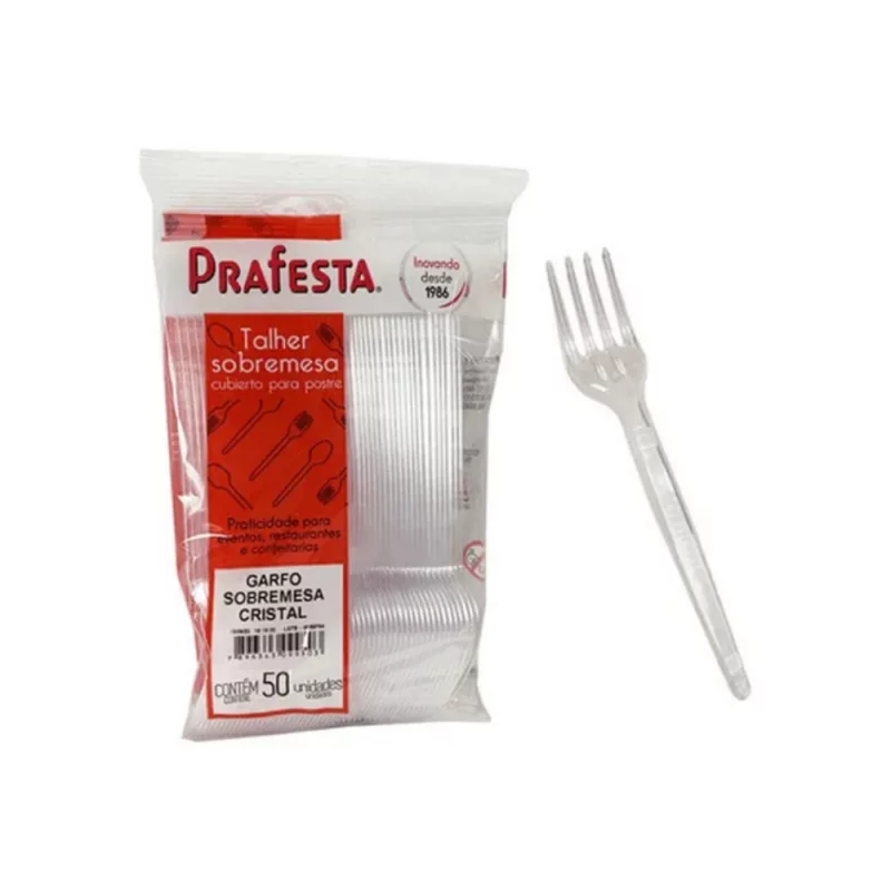 Garfo Descartavel Prafesta para Sobremesa Cristal 50un