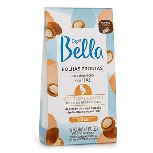 Folhas Depil Bella Prontas para Depilacao Facial com Oleo Argan 16un
